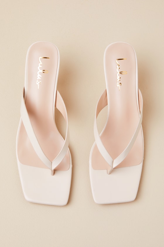 Lulus Wistery Ecru Kitten Heel Thong Sandals In White