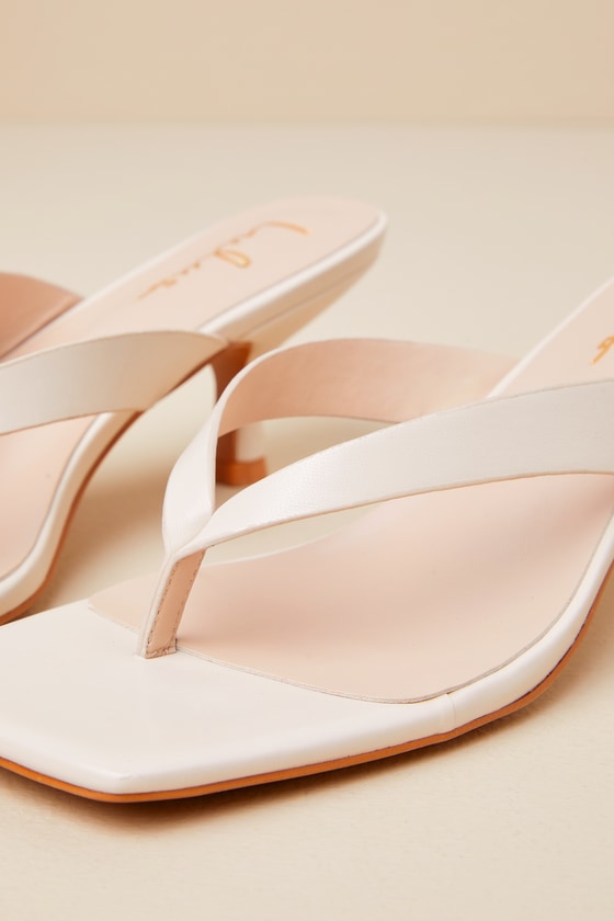 Lulus Wistery Ecru Kitten Heel Thong Sandals In White