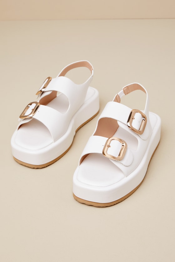 Shop Lulus Ezlynn White Buckled Flatform Slingback Sandals