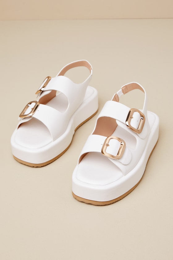 Ezlynn White Buckled Flatform Slingback Sandals 1