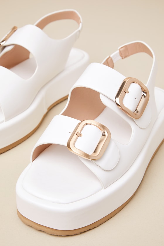 Shop Lulus Ezlynn White Buckled Flatform Slingback Sandals