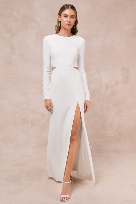 Lulus Going For The Wow White Long Sleeve Cutout Maxi Dress