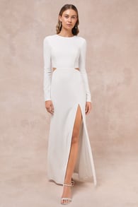 Going for the Wow White Long Sleeve Cutout Maxi Dress