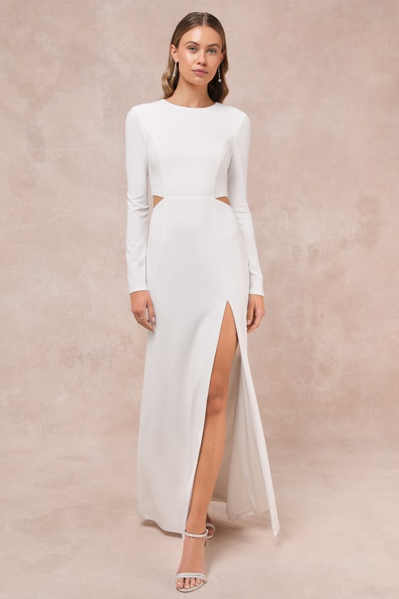 Going for the Wow White Long Sleeve Cutout Maxi Dress 1