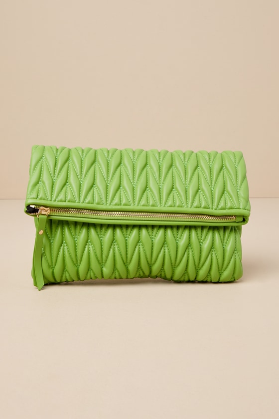 Shop Urban Expressions Demeter Lime Green Vegan Leather Quilted Clutch