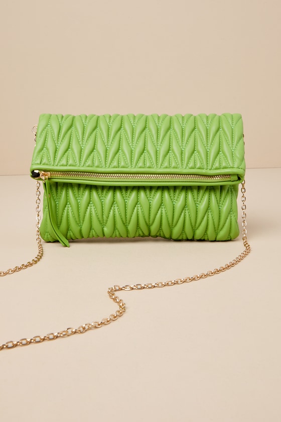 Demeter Lime Green Vegan Leather Quilted Clutch 4