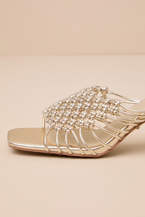 Shop Billini Ximenez Gold Metallic Knotted High Heel Slide Sandals
