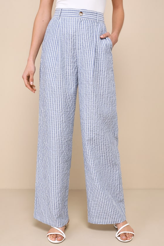 Breezy Direction Blue and White Striped High-Rise Wide Leg Pants 2
