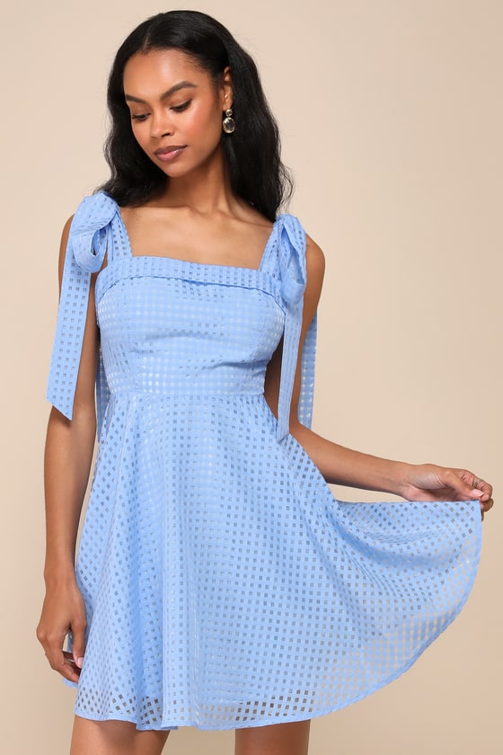 Forever Darling Blue Gingham Burnout Tie-Strap Mini Dress 2