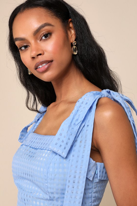 Lulus Forever Darling Blue Gingham Burnout Tie-strap Mini Dress In Blue