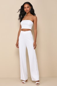 Poised Confidence White Sequin Two-Piece Strapless Jumpsuit
