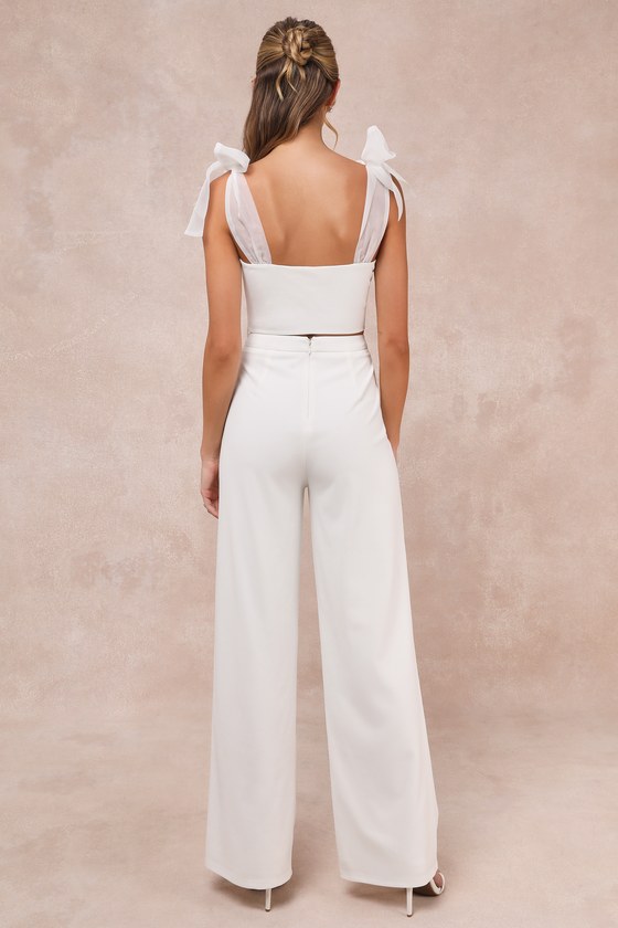 Women's White Checked Shoulder Strap Cotton Basic Jumpsuit With Waist Tie-Ups