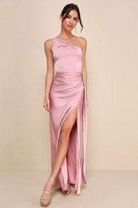 Signature Elegance Rose Satin One-Shoulder Maxi Dress 2
