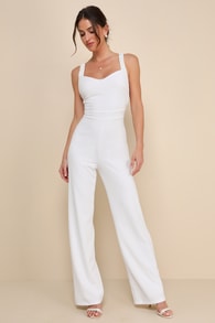 Love Aglow White Pearl Beaded Sleeveless Straight Leg Jumpsuit 2