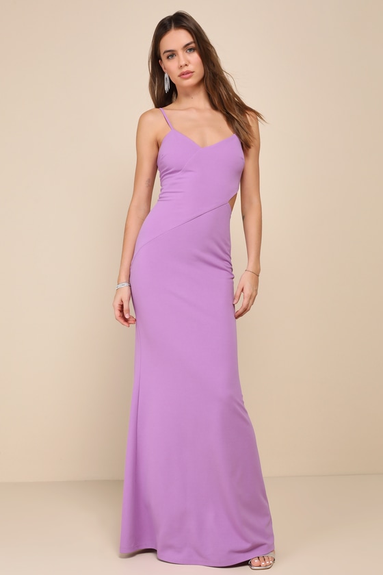 Alluring Sweetheart Lavender Asymmetrical Cutout Maxi Dress 5
