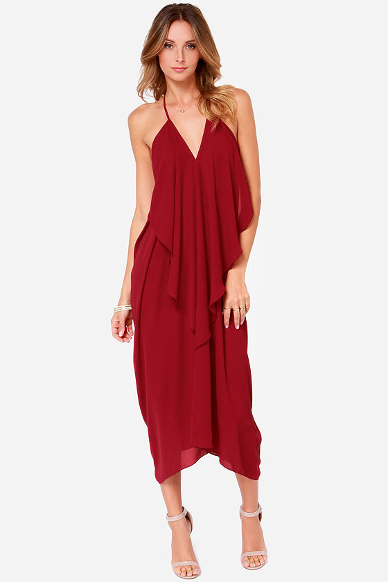 Wine Red Dress - Midi Dress - Burgundy Dress - $58.00