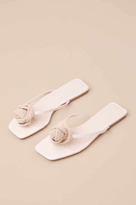 Shop Billini Idella Cream Crochet Rosette Flat Sandals In White