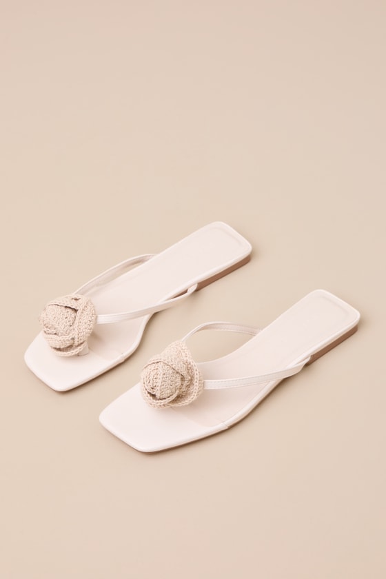 Billini Idella Cream Crochet Rosette Flat Sandals In White