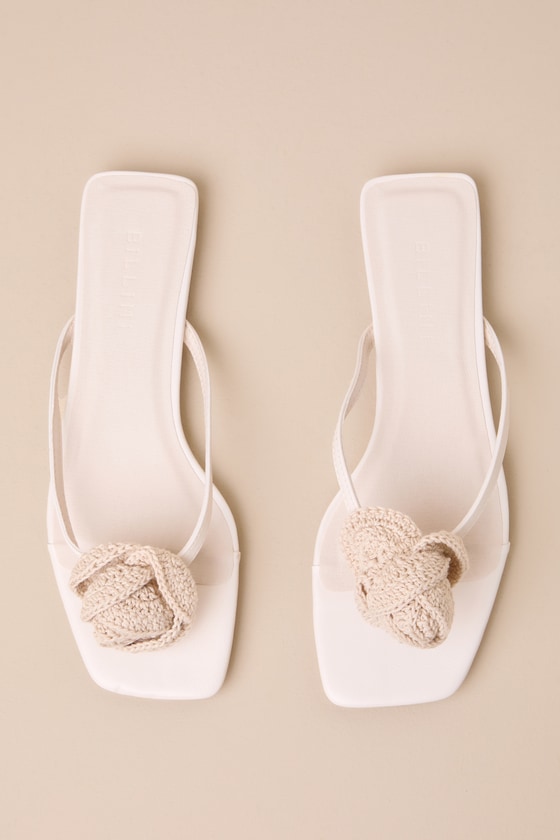 Billini Idella Cream Crochet Rosette Flat Sandals In White
