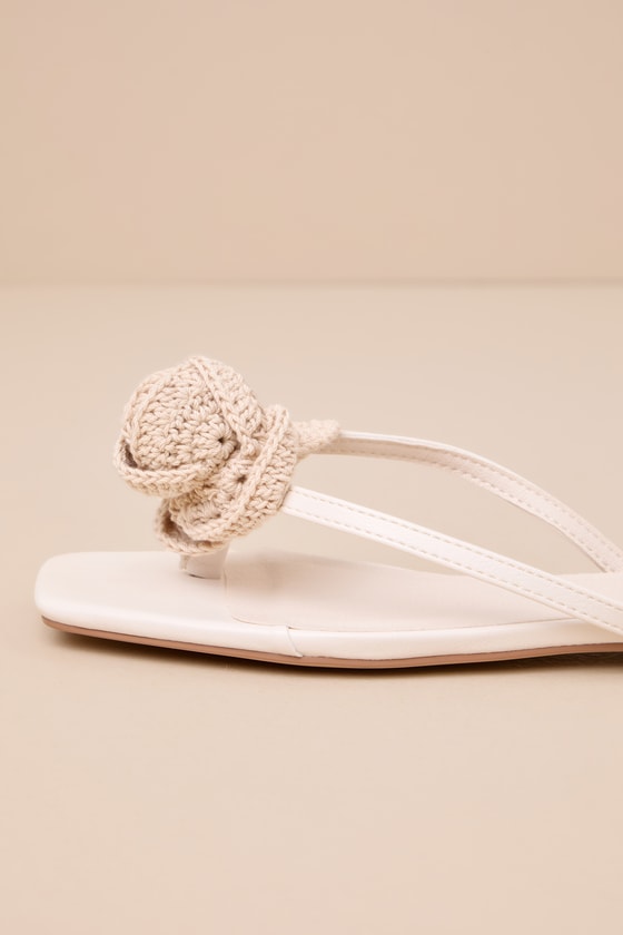 Shop Billini Idella Cream Crochet Rosette Flat Sandals In White