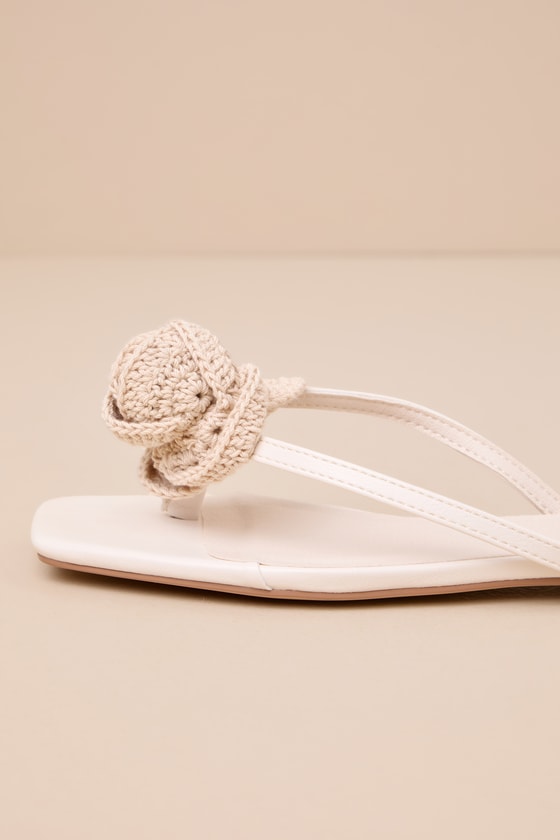 Billini Idella Cream Crochet Rosette Flat Sandals In White