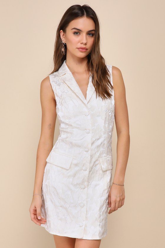 Confidently Adorable Ivory Floral Jacquard Blazer Mini Dress 3