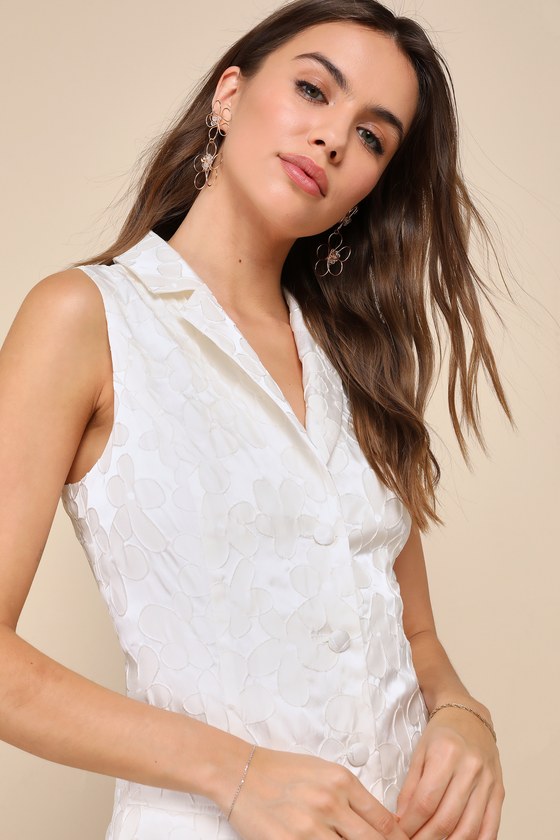 Lulus Confidently Adorable Ivory Floral Jacquard Blazer Mini Dress In Ivory