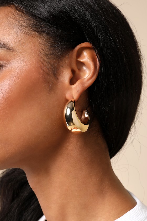 Statement-Making Moment Gold Chunky Puffy Hoop Earrings 2