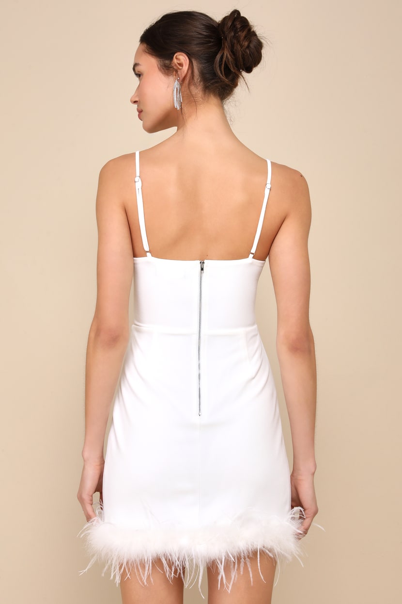 princess polly baby blue dress The Attico feather-trim Mini Dress | White