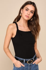 Flawless Outlook Black Twisted Strap Tank Top