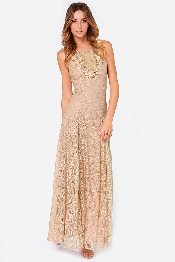 Pretty Beige Dress - Lace Dress - Maxi Dress - Tan Dress - $140.00 - Lulus