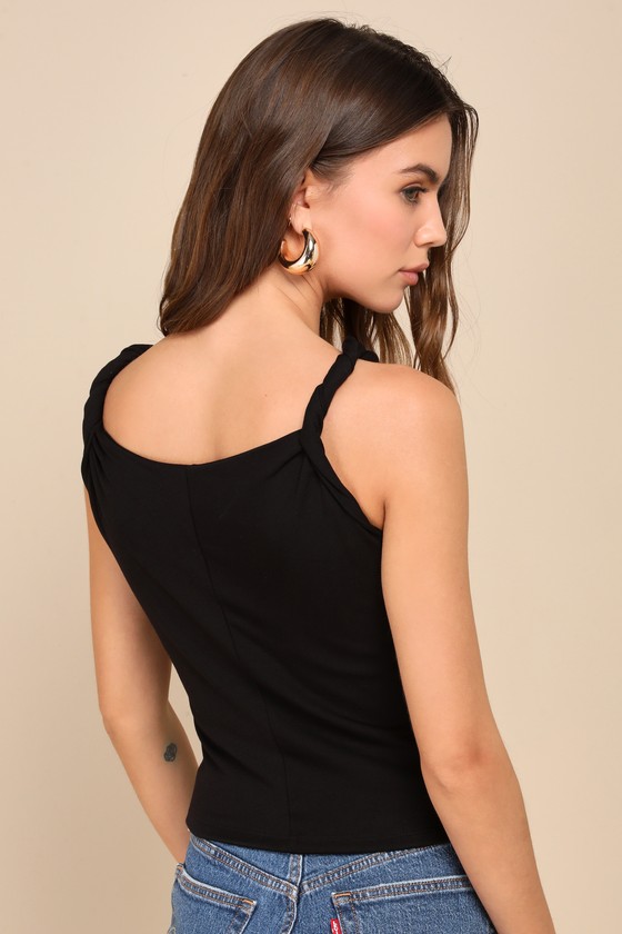 Lulus Flawless Outlook Black Twisted Strap Tank Top In Black