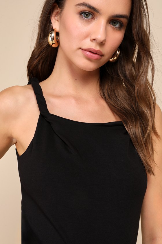 Lulus Flawless Outlook Black Twisted Strap Tank Top In Black