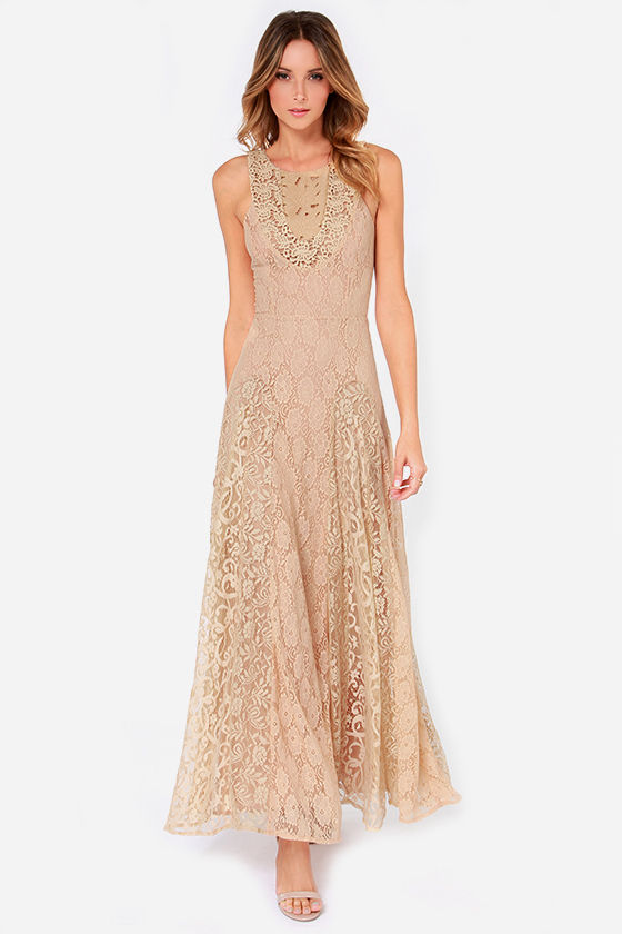 beige lace gown