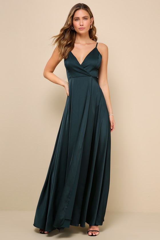 Ode To Love Emerald Green Satin Maxi Dress 13
