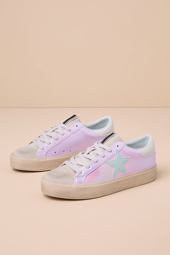Shu Shop Reba Lilac Iridescent Flatform Color Block Sneakers