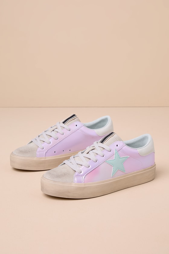 Reba Lilac Iridescent Flatform Color Block Sneakers 1