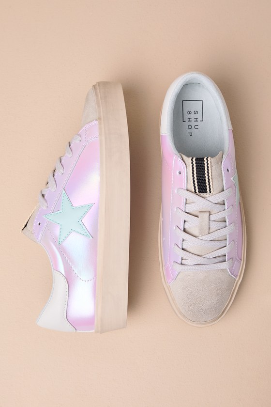 Reba Lilac Iridescent Flatform Color Block Sneakers 2