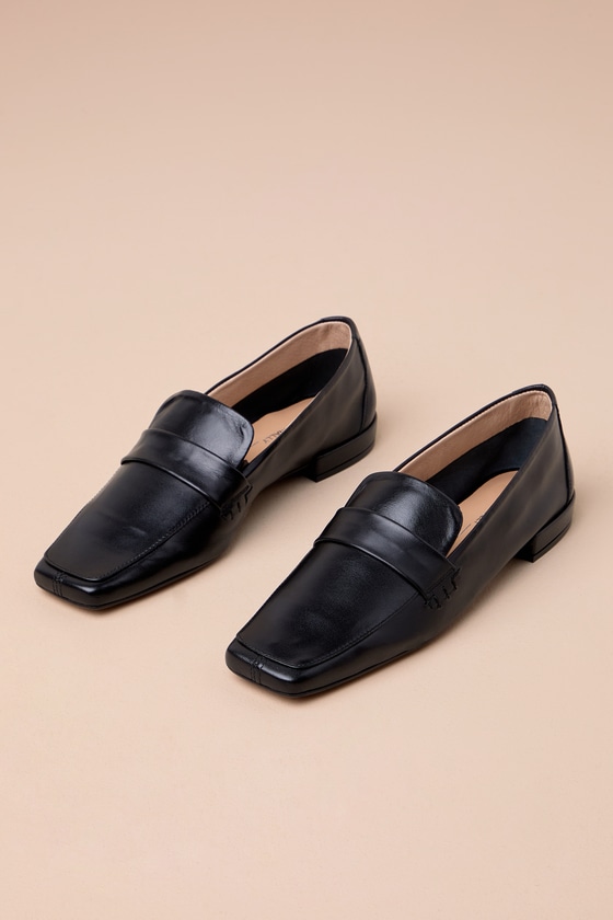 Shop Intentionally Blank Pinky Black Leather Square-toe Loafer Flats