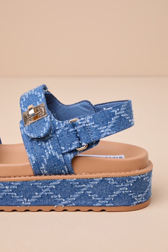 Shop Steve Madden Big Mona Denim Multi Slingback Flatform Sandals In Blue