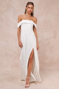 Dose of Love Ivory Satin Off-the-Shoulder Mermaid Maxi Dress