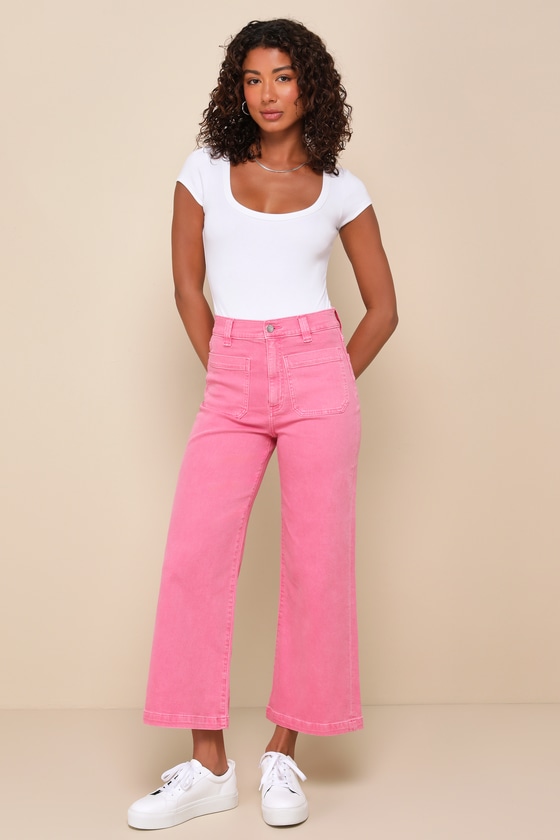 Daze Denim Siren Hot Pink High Rise Wide-leg Jeans