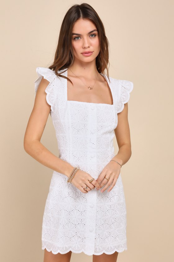 Shop Lulus Precious Disposition White Embroidered Button-up Mini Dress