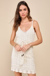 Sunny Mentality Cream Crochet Sleeveless Mini Dress