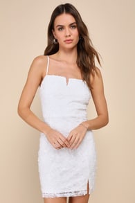 Incomparable Charm White Mesh Embroidered Sequin Mini Dress