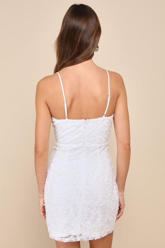 LULUS INCOMPARABLE CHARM WHITE MESH EMBROIDERED SEQUIN MINI DRESS