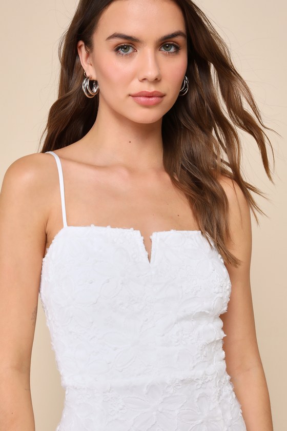 LULUS INCOMPARABLE CHARM WHITE MESH EMBROIDERED SEQUIN MINI DRESS