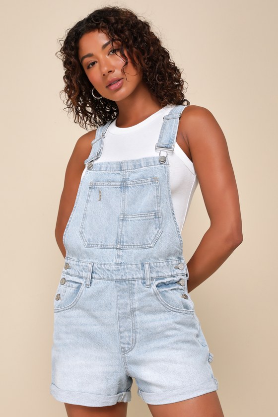 Daze Denim Baby Blues Light Wash Denim Short Overalls