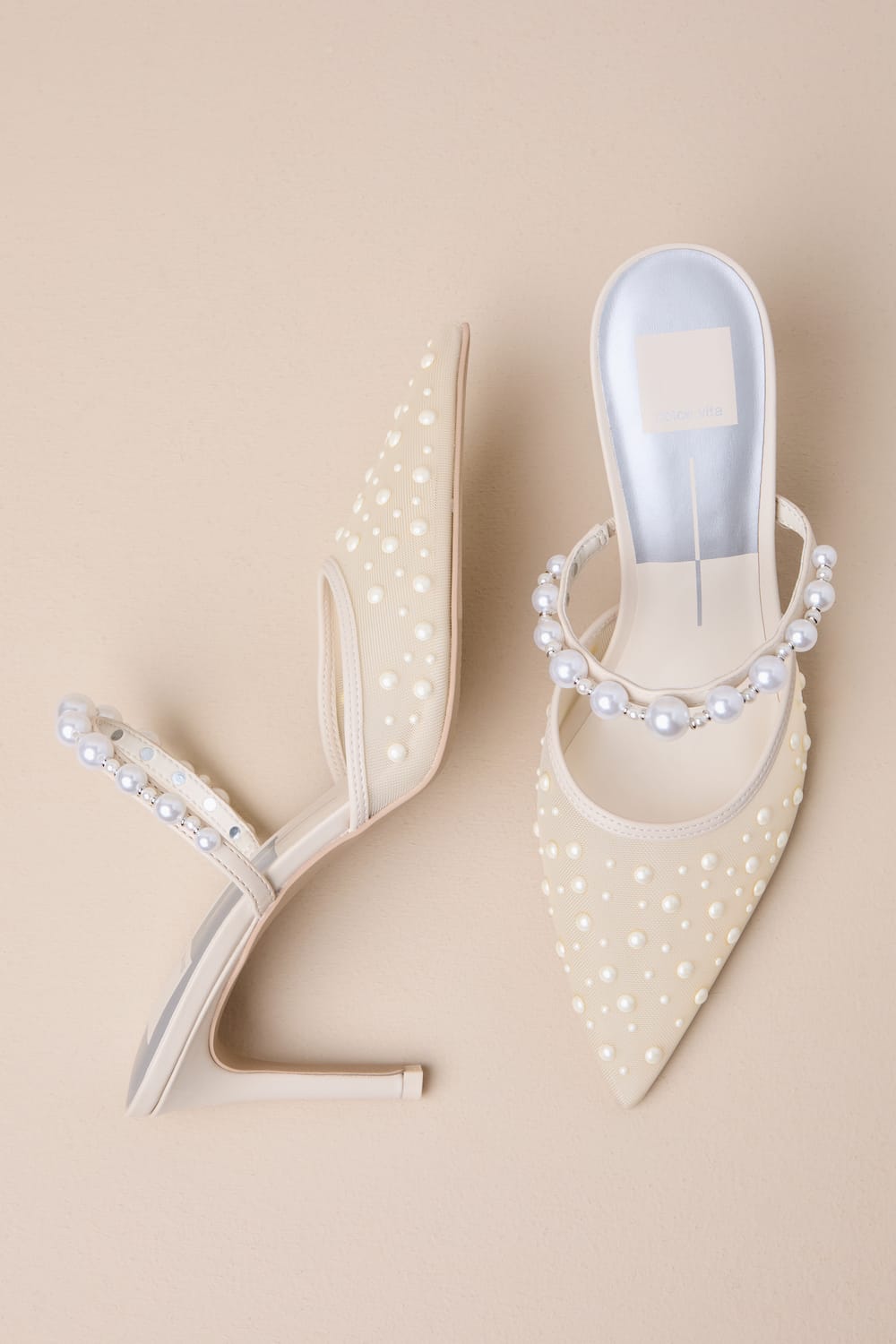 Katik Ivory Mesh Pearl Pointed-Toe Mule Pumps
