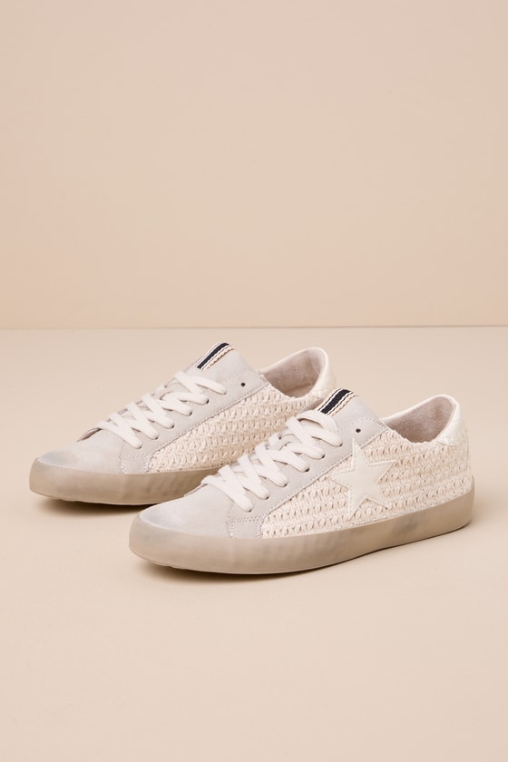 Shu Shop Paula Bone Woven Lace-up Flatform Color Block Sneakers In White
